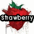 Four pixelated strawberry icons with green leaves, each displaying different text overlays on a white background.