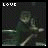 A pixelated animated icon shows a figure in dark clothing holding a light-colored object, with 'LOVE' text in the top-left corner.