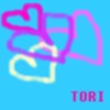 Blue background with overlapping pink and yellow heart outlines and the text 'TORI' in pink at the bottom right.