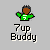 Pixelated character in green shirt with white 'S' on chest, brown face, dark hair; text below reads 7up Buddy.