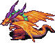 Pixelated orange dragon with purple horns and green accents on its neck, shown in six sequential poses against a gray background.