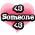 Four pink heart-shaped icons with black-and-white text and symbols, some displaying 'Someone' and '<3' variations.