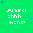 Green background with repeated white text 'summer ohhh eightt' and blue stars in a pattern