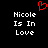 Red pixelated heart symbol above white text reading "Nicole Is In Love" on black background.