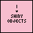 Pink square icon with black text 'SHINY OBJECTS' and a downward arrow above it, featuring animated white sparkles on the letters.