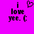 Pixelated text on bright pink background with heart symbol above 'i love yee. (', one version missing the heart.