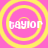Four identical circular yellow rings on a pink background with the word 'taylor' in white pixelated text inside each ring.