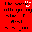 Red background with black pixelated text reading "We were both young when I first saw you" and a white heart symbol replacing the 'o' in 'young'.
