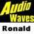 Pixelated yellow text 'Audio Waves' on black background above grayscale name 'Ronald' in blocky font.
