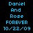Pixelated cyan text on black background reads "Daniel And Rose FOREVER 10/22/09" in three identical vertical with a gray rectangle in the bottom-right corner