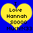 Two identical yellow heart-shaped icons on blue background with black text reading "I Love Hannah 50000 Much!!<33".