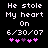 Pixelated text reads 'He stole My heart On 6/30/07' with pink and purple heart symbols below, displayed in two identical frames with slight heart symbol animation.