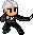 Pixel art character with white hair and black outfit in three distinct fighting poses on gray background.