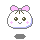 Pixelated character with pink bow, green eyes, and blush marks on cheeks; four variations show subtle facial expression changes.