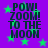 Purple background with green stars and repeated text "POW! ZOOM! TO THE MOON" in dark blue pixelated font.
