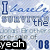 Pixelated static image with blue and white text elements on a light gray background, featuring the phrase "I love you" in stylized lettering.