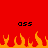 Red background with orange and yellow pixelated flames at the bottom, two black "oss" text elements centered horizontally above flames.
