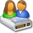 Two pixelated figures with brown hair sit on a white USB drive with blue and gold ports.