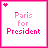 A contact sheet of 11 animated frames showing a static pink and white icon with "Paris for President" text, each frame containing the same design but with slight color variations in the text.