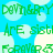 Green pixelated text repeats across a blue background with white cloud shapes, forming a patterned design.