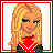A 48x48 pixel animated contact sheet showing two frames: a cheerleader character with blonde hair and red-and-black outfit on the left, and a red background with pink stars and "Cheer" text on the right.