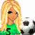 Pixelated cartoon girl with long blonde hair holding a soccer ball, next to text reading "Im A Soccer Grl" on white background.