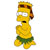 Pixelated yellow-skinned cartoon character with brown hair, white eyes, black mouth, green shorts, standing against white background.