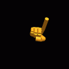 Golden fist-shaped objects in various poses against a black background, transitioning from raised to pointing gestures.