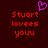 Pixelated red text reads "Stuart loves you" with a purple heart symbol above the text on a dark red background.