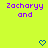 A bright yellow background displays purple text 'Zacharyy and' with blue heart or arrow symbols changing across frames.