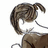 Pixelated anime-style character with brown pigtails and brown clothing, head bowed, against white and black backgrounds with text overlays.