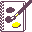 Pixelated journal icon with purple and yellow elements showing a pen drawing on paper, animated