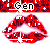 Red lips with white highlights and small white plus signs on a white background, with 'Gen' text above in red and white pixelated style.