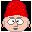 Pixelated cartoon character with red hat, gray glasses, and peach skin; left image shows closed mouth, right image shows open mouth.