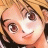 A 48x48 pixel buddy icon featuring a split composition with an anime-style character on the left and text elements on the right against a black background.