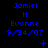 Blue text on black background displays 'Jamiel H Evonne 9/24/07' with changing symbols above the name
