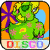 A 3-frame animated contact sheet showing a green cartoon character with yellow accents dancing against an orange and purple background, with "DISCO" text at the bottom of each frame.