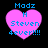 Four identical pink heart-shaped icons with blue text on black background, each displaying 'Madz H Steven dever!!!!' in pixelated font.