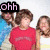Animated sequence of six showing three people in a group photo with changing text overlays and one with hearts