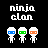 Pixel art animation of three ninja figures with blue, green, and orange masks under 'ninja clan' text, showing subtle pose changes across frames.