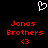 Pixelated red text 'Jonas Brothers' with '<3' symbol below, white heart outline above on black background.