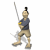 Pixelated character in traditional attire holding a sword, shown across three sequential poses with slight stance and weapon angle variations.