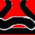 Red and black stylized X-shaped icon with white outlines, featuring a wavy lower section and a solid red background.