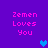 Purple background with pink text 'Zemen Loves You' and four blue pixelated hearts in different positions.