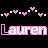 Pixelated text 'Lauren' repeated three times in pink with white outlines, bordered by alternating pink and white heart-shaped pixels on a black background.