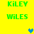 Green text 'KILEY' and 'WILES' on yellow background with blue and green heart icons in different positions across frames.