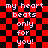 Red and black checkered background with white pixelated text reading 'my heart beats only for you!' in two vertical