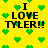 Yellow background with green pixelated hearts and black text reading "I LOVE TYLER!!" in four identical quadrants.