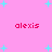 Pink background with cyan plus signs and four instances of the text 'alexis' in red pixelated font.