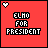 Red square icon with black text 'ELMO FOR PRESIDENT' and a heart symbol in the top-left corner, showing variations in heart color across frames.